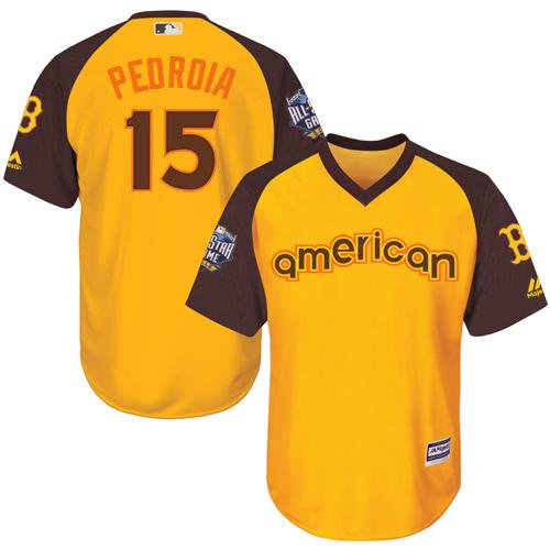 Kid Boston Red Sox 15 Dustin Pedroia Gold 2016 All-Star American League Baseball Jersey