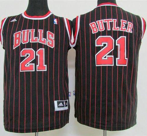 Kid Chicago Bulls 21 Jimmy Butler Black Strip NBA Jersey