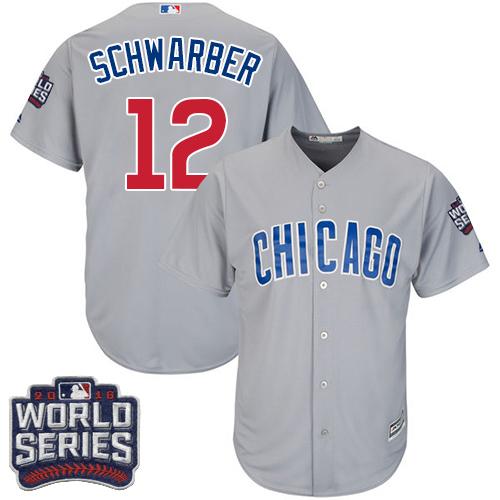 Kid Chicago Cubs 12 Kyle Schwarber Grey Road 2016 World Series Bound MLB Jersey