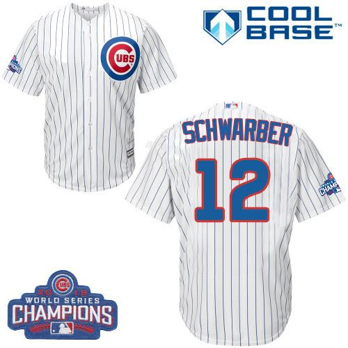 Kid Chicago Cubs 12 Kyle Schwarber White Home 2016 World Series Champions MLB Jersey