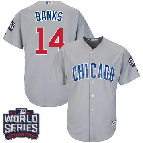 Kid Chicago Cubs 14 Ernie Banks Grey Road 2016 World Series Bound MLB Jersey