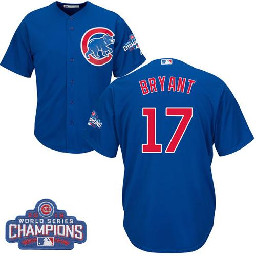 Kid Chicago Cubs 17 Kris Bryant Blue Alternate 2016 World Series Champions MLB Jersey