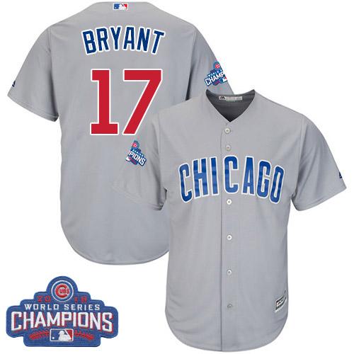 Kid Chicago Cubs 17 Kris Bryant Grey Road 2016 World Series Champions MLB Jersey