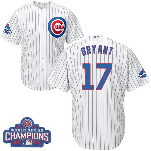 Kid Chicago Cubs 17 Kris Bryant White Home 2016 World Series Champions MLB Jersey