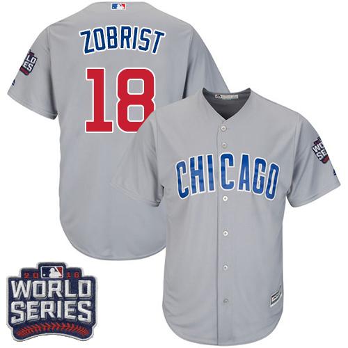 Kid Chicago Cubs 18 Ben Zobrist Grey Road 2016 World Series Bound MLB Jersey