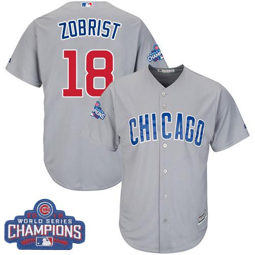 Kid Chicago Cubs 18 Ben Zobrist Grey Road 2016 World Series Champions MLB Jersey
