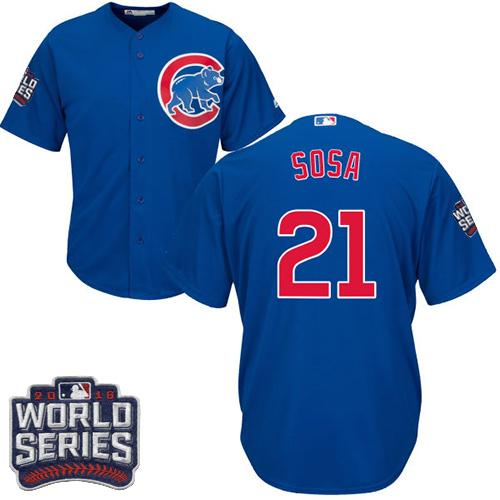 Kid Chicago Cubs 21 Sammy Sosa Blue Alternate 2016 World Series Bound MLB Jersey