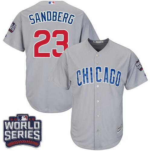 Kid Chicago Cubs 23 Ryne Sandberg Grey Road 2016 World Series Bound MLB Jersey