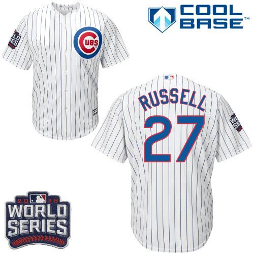 Kid Chicago Cubs 27 Addison Russell White Home 2016 World Series Bound MLB Jersey