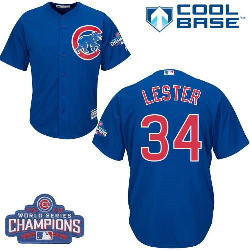 Kid Chicago Cubs 34 Jon Lester Blue Alternate 2016 World Series Champions MLB Jersey