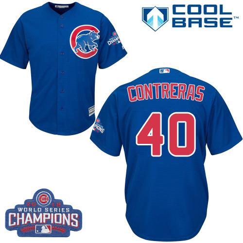 Kid Chicago Cubs 40 Willson Contreras Blue Alternate 2016 World Series Champions MLB Jersey