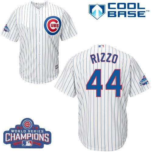 Kid Chicago Cubs 44 Anthony Rizzo White Home 2016 World Series Champions MLB Jersey