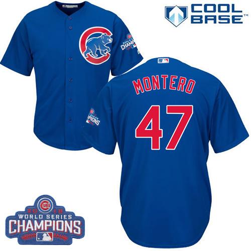 Kid Chicago Cubs 47 Miguel Montero Blue Alternate 2016 World Series Champions MLB Jersey