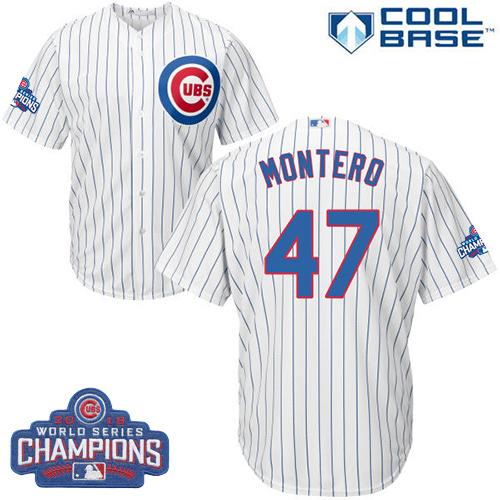 Kid Chicago Cubs 47 Miguel Montero White Home 2016 World Series Champions MLB Jersey