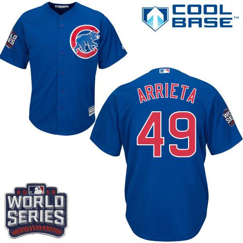 Kid Chicago Cubs 49 Jake Arrieta Blue Alternate 2016 World Series Bound MLB Jersey