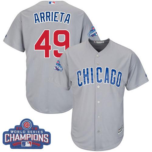 Kid Chicago Cubs 49 Jake Arrieta Grey Road 2016 World Series Champions MLB Jersey