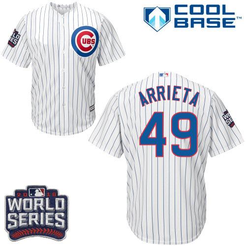 Kid Chicago Cubs 49 Jake Arrieta White Home 2016 World Series Bound MLB Jersey