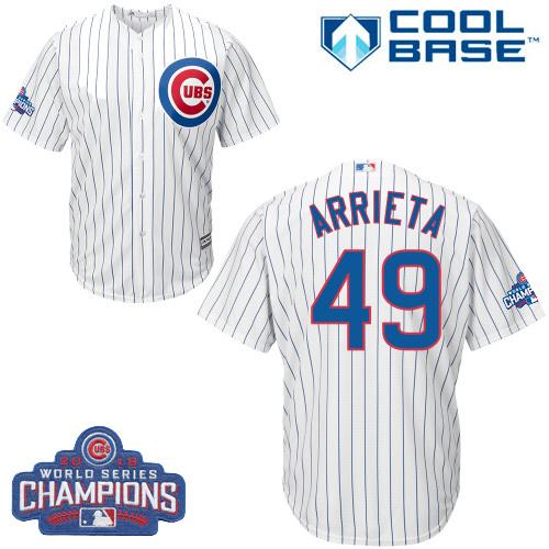 Kid Chicago Cubs 49 Jake Arrieta White Home 2016 World Series Champions MLB Jersey