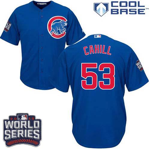 Kid Chicago Cubs 53 Trevor Cahill Blue Alternate 2016 World Series Bound MLB Jersey