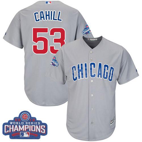 Kid Chicago Cubs 53 Trevor Cahill Grey Road 2016 World Series Champions MLB Jersey