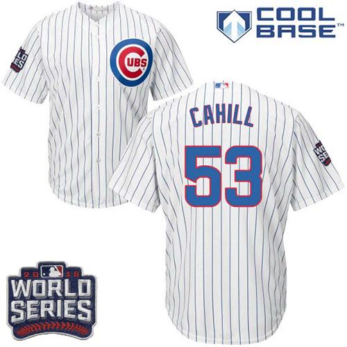 Kid Chicago Cubs 53 Trevor Cahill White Home 2016 World Series Bound MLB Jersey