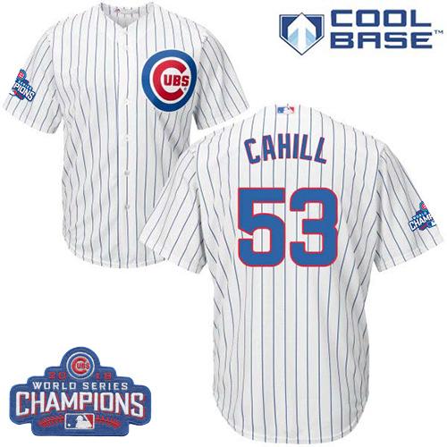 Kid Chicago Cubs 53 Trevor Cahill White Home 2016 World Series Champions MLB Jersey