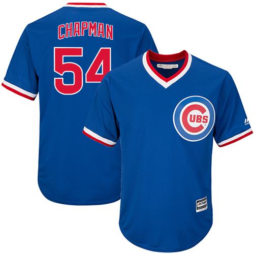 Kid Chicago Cubs 54 Aroldis Chapman Blue Cooperstown MLB Jersey