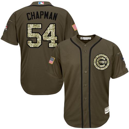 Kid Chicago Cubs 54 Aroldis Chapman Green Salute to Service MLB Jersey