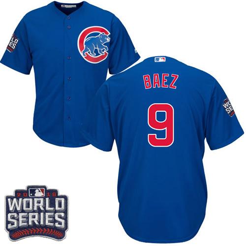 Kid Chicago Cubs 9 Javier Baez Blue Alternate 2016 World Series Bound MLB Jersey