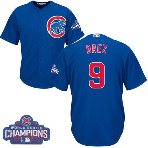 Kid Chicago Cubs 9 Javier Baez Blue Alternate 2016 World Series Champions MLB Jersey