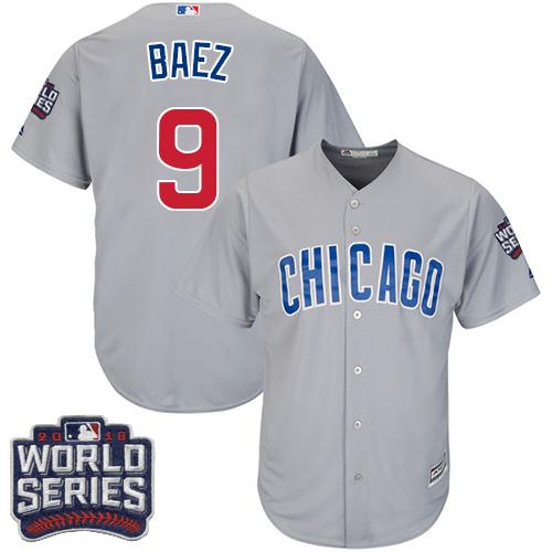 Kid Chicago Cubs 9 Javier Baez Grey Road 2016 World Series Bound MLB Jersey