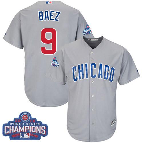 Kid Chicago Cubs 9 Javier Baez Grey Road 2016 World Series Champions MLB Jersey