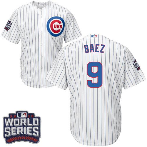 Kid Chicago Cubs 9 Javier Baez White Home 2016 World Series Bound MLB Jersey