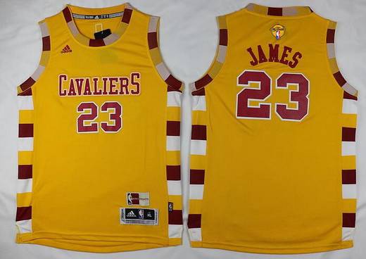 Kid Cleveland Cavaliers 23 LeBron James Yellow Throwback 2016 The NBA Finals Patch Jersey