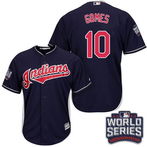 Kid Cleveland Indians 10 Yan Gomes Navy Blue Alternate 2016 World Series Bound MLB Jersey