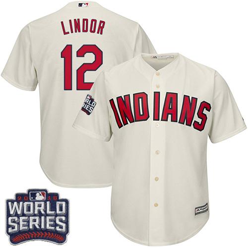 Kid Cleveland Indians 12 Francisco Lindor Cream Alternate 2016 World Series Bound MLB Jersey