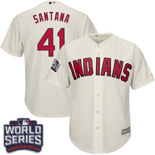Kid Cleveland Indians 41 Carlos Santana Cream Alternate 2016 World Series Bound MLB Jersey