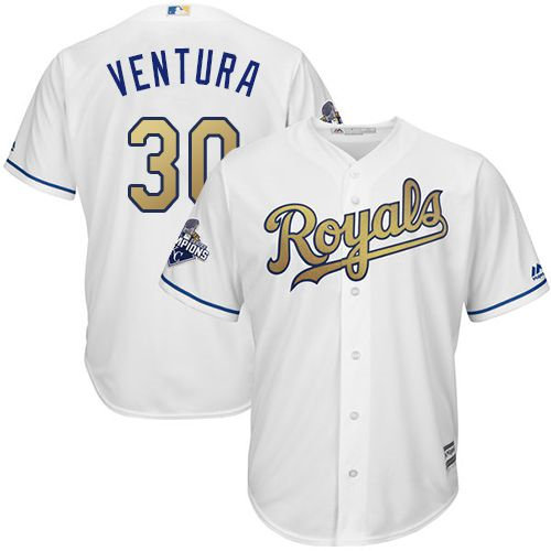 Kid Kansas City Royals 30 Yordano Ventura White 2015 World Series Champions Gold Program Cool Base MLB Jersey
