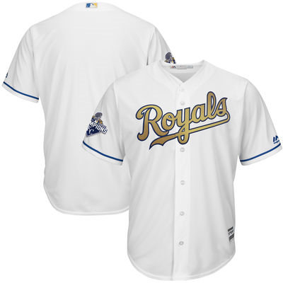 Kid Kansas City Royals Blank White Gold Program Cool Base 2015 World Series Champions MLB Jersey