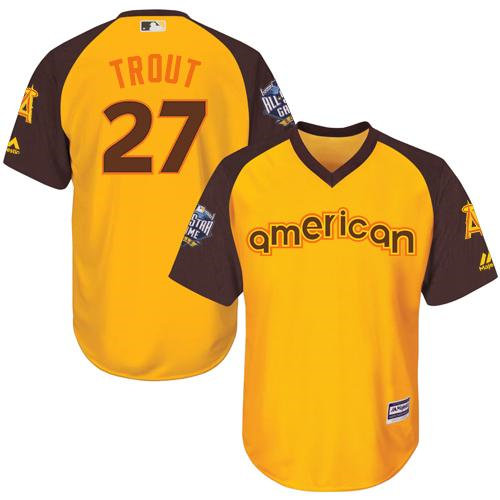 Kid Los Angeles Angels Of Anaheim 27 Mike Trout Gold 2016 All-Star American League Baseball Jersey