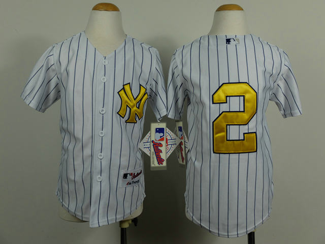 Kid New York Yankees 2 Jeter White with gold number Jersey