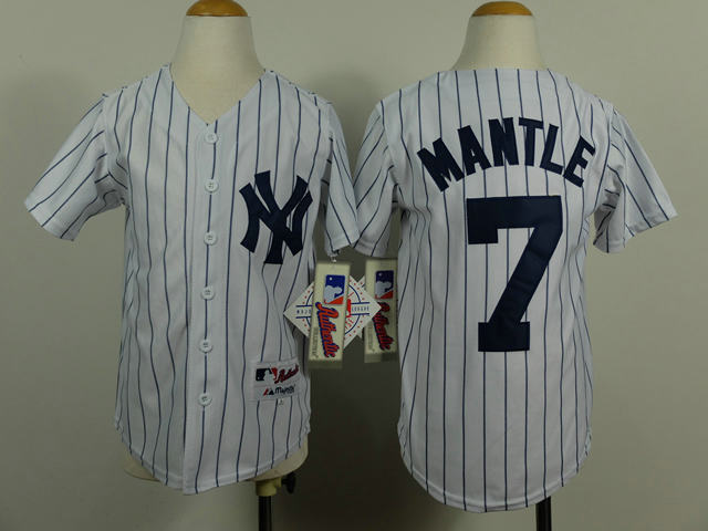 Kid New York Yankees 7 Mantle White Jersey