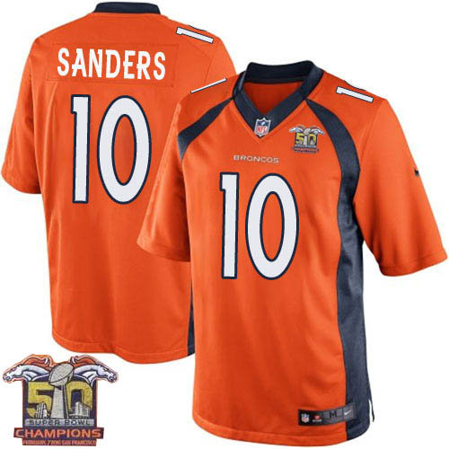 Kid Nike Broncos 10 Emmanuel Sanders Orange NFL Home Super Bowl 50 Champions Jersey