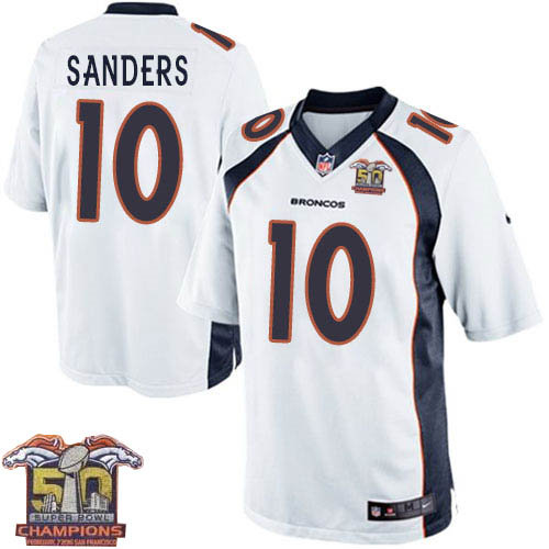 Kid Nike Broncos 10 Emmanuel Sanders White NFL Road Super Bowl 50 Champions Jersey