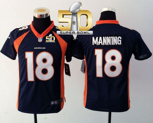 Kid Nike Broncos 18 Peyton Manning Blue Alternate Super Bowl 50 NFL Jersey