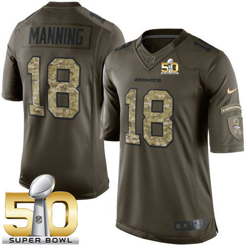 Kid Nike Broncos 18 Peyton Manning Green Super Bowl 50 NFL Limited Salute to Service Jersey