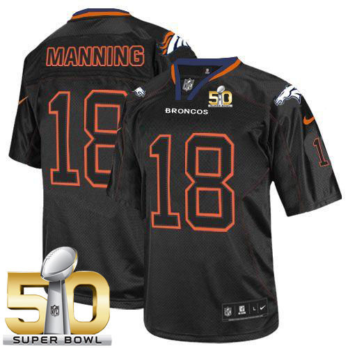Kid Nike Broncos 18 Peyton Manning Lights Out Black Super Bowl 50 NFL Jersey