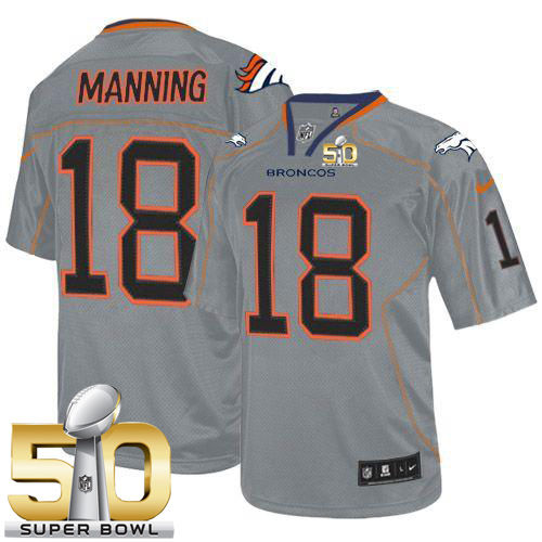 Kid Nike Broncos 18 Peyton Manning Lights Out Grey Super Bowl 50 NFL Jersey