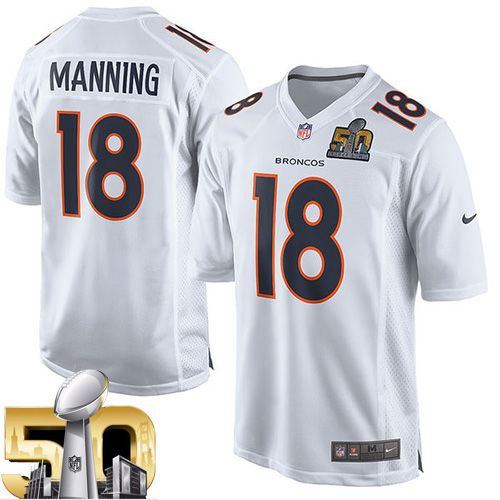 Kid Nike Broncos 18 Peyton Manning White Super Bowl 50 NFL Game Event Jersey