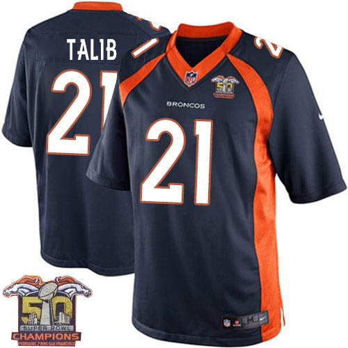 Kid Nike Broncos 21 Aqib Talib Navy Blue NFL Alternate Super Bowl 50 Champions Jersey